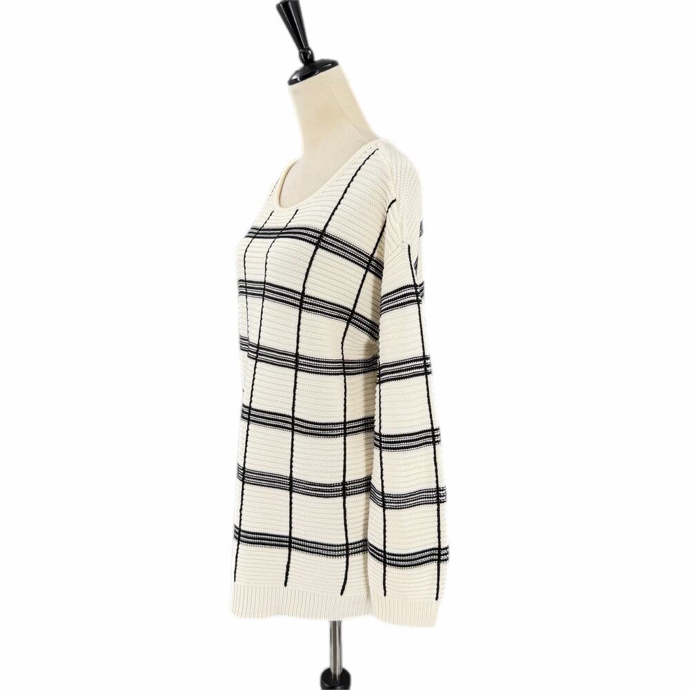 Calvin Klein Cream Black Check Plaid Pullover Relaxed Classic Everyday Sweater - Picture 3 of 12